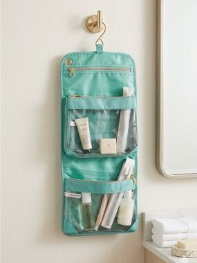 Trina Aqua Fold-Over Hanging Travel Cosmetic Bag Mint Green